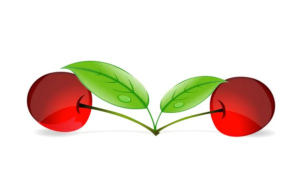 自然 2 赤チェリー、緑の葉のシンボル — ストックベクタ