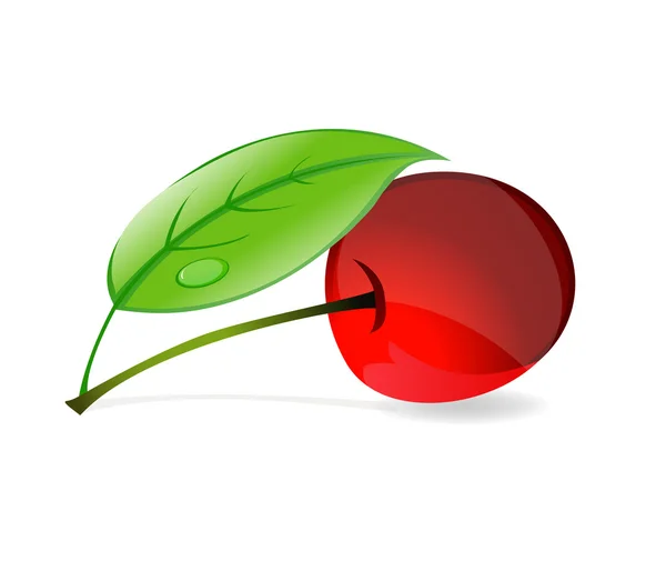 레드 체리 녹색 잎 기호 — 스톡 벡터