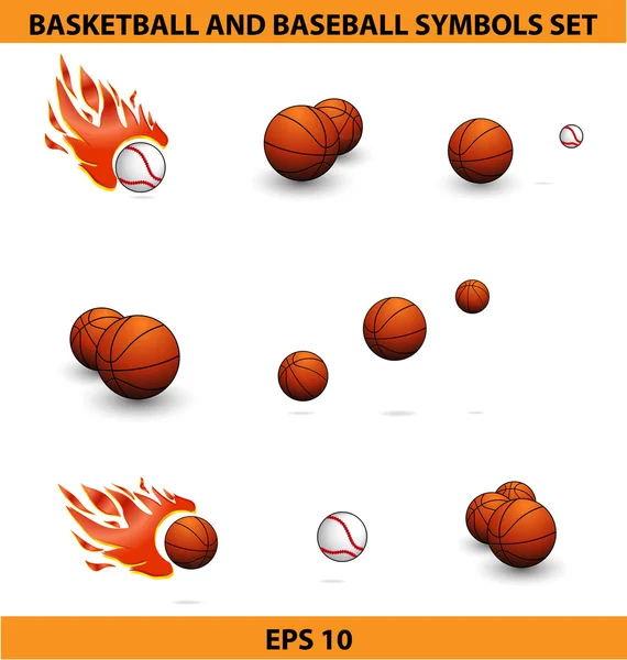 Esporte de basquete e bolas de beisebol grande conjunto — Vetor de Stock