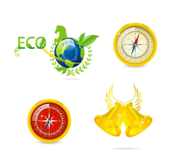 Abstraktní symboly eco a cestovní sada — Stockový vektor