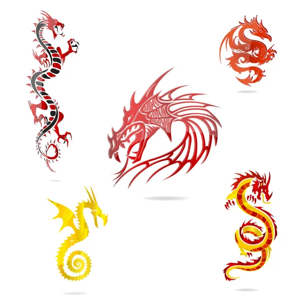 Азия цветные драконы знак набор изолированных — стоковый вектор
