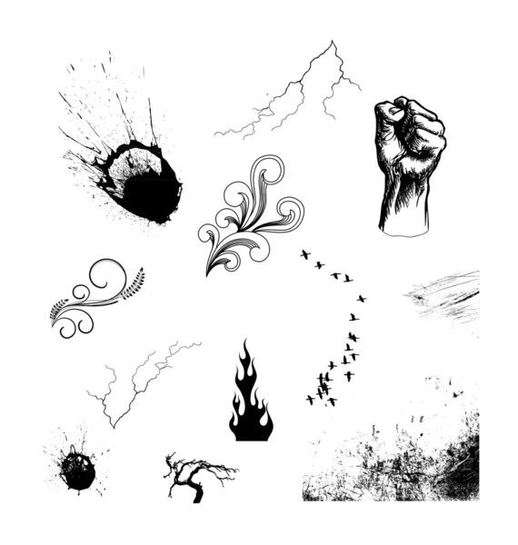 Símbolos abstractos de tinta y salpicadura de color negro — Archivo Imágenes Vectoriales