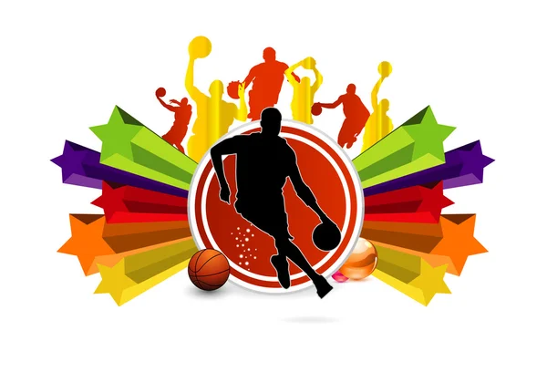体育篮球和彩色的星星符号 — 图库矢量图片