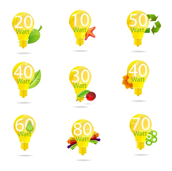 Eco bulbe symboles mis isolé couleur jaune — Image vectorielle