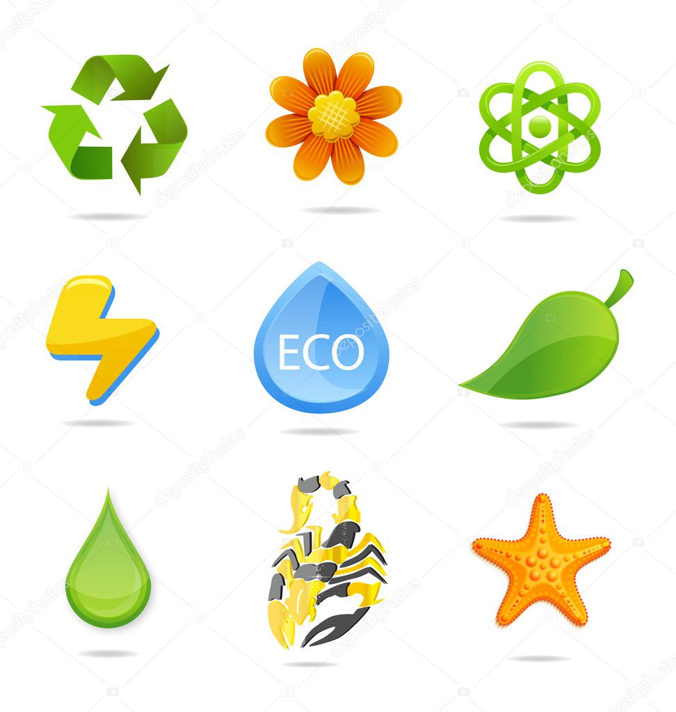 Elegance and green nature symbols set