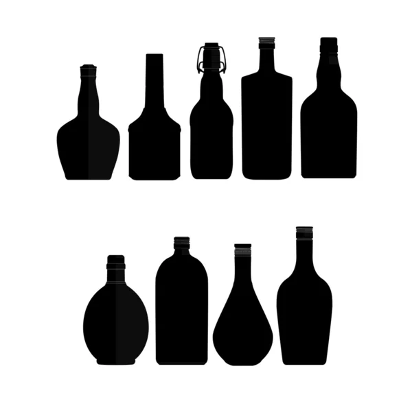 Símbolos de garrafas abstratas definir cor preta — Vetor de Stock