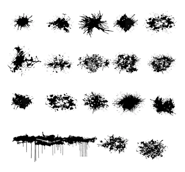Grunge splash and ink drops set on the white — Stock Vector