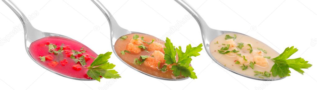 Set of vegetable soups on a white background — Stock Image Set of vegetable soups on a white background Stock Photo