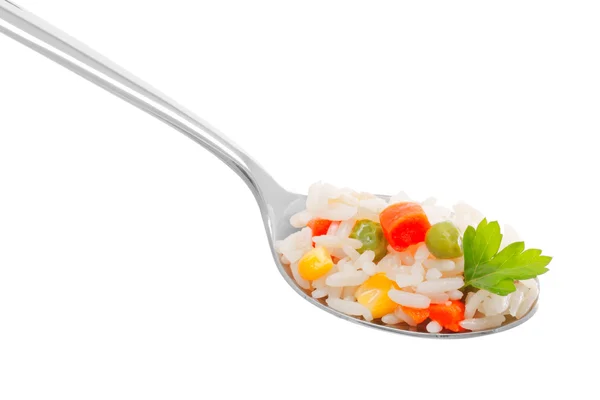 Рис з овочами в ложці — стокове фото