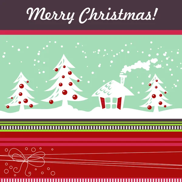Cartoon Weihnachtskarte mit Tannenbäumen — Stockvektor