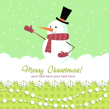 Ornate Christmas card with doodle snowman clipart