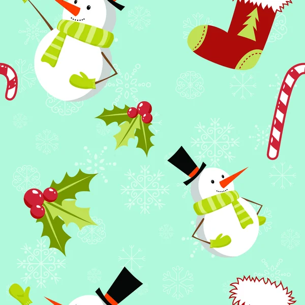 Χωρίς ραφή πρότυπο με χαριτωμένο κινούμενα Χριστούγεννα χιονάνθρωπος — Διανυσματικό Αρχείο
