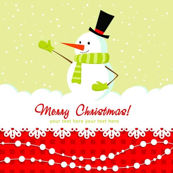 Carte de Noël ornée avec bonhomme de neige doodle — Image vectorielle