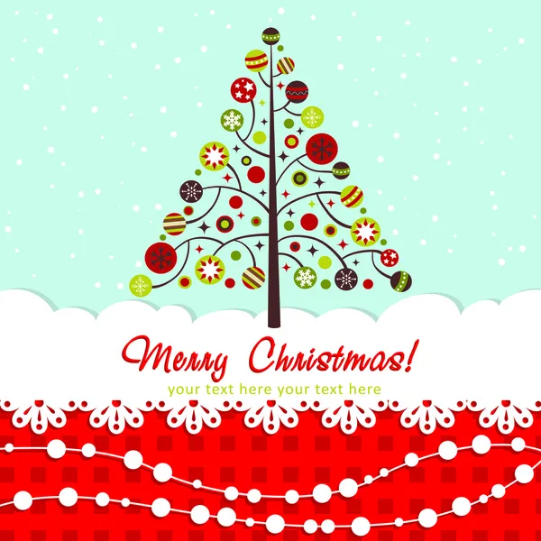 Carte de Noël ornée avec arbre de Noël — Image vectorielle