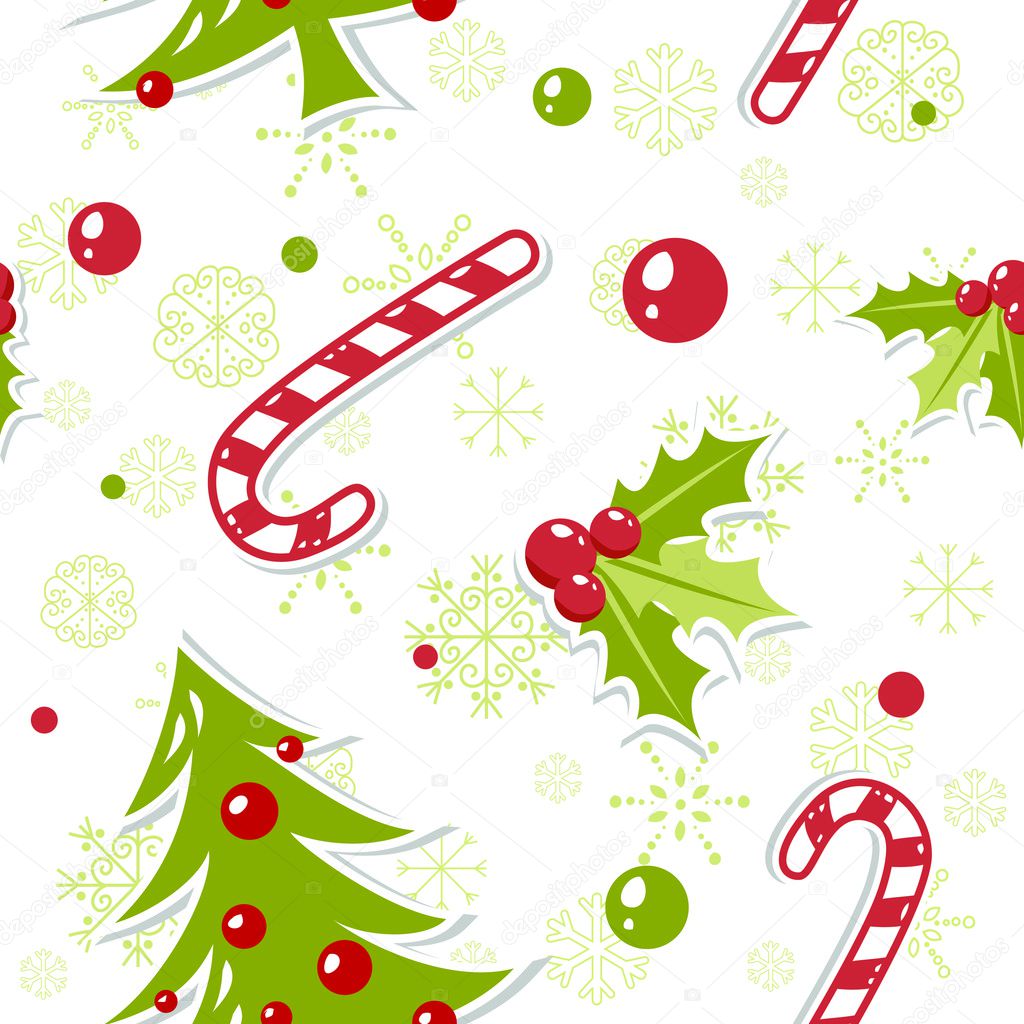 Seamless pattern with cute cartoon Christmas tree