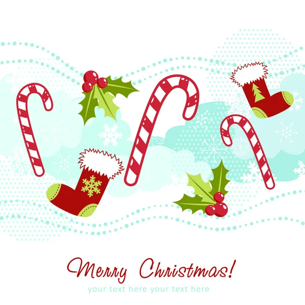 Cartão de Natal ornamentado com meia de xmas — Vetor de Stock