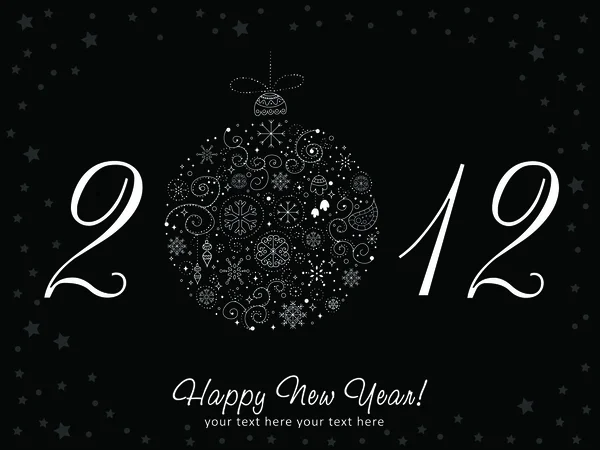 2012 frohes neues Jahr Grußkarte mit stilisiertem Design Weihnachtsbaum Spielzeug b — Stockvektor