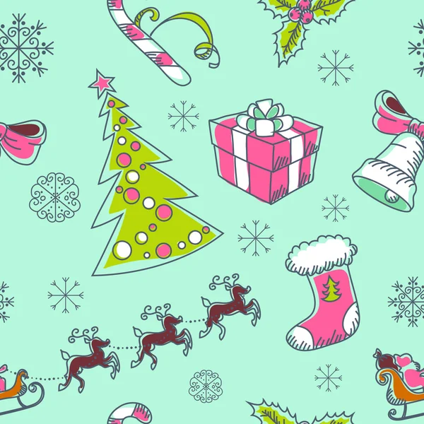 无缝圣诞手绘制的模式与素描杉木树 — 图库矢量图片