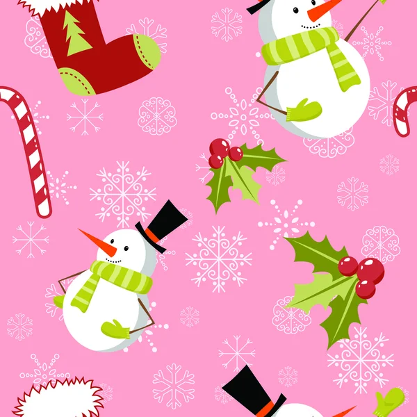 Seamless pattern with cute cartoon Christmas snowman — Stock Vector