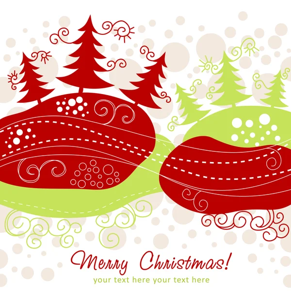 Biglietto natalizio decorato con alberi di Natale — Vettoriale Stock