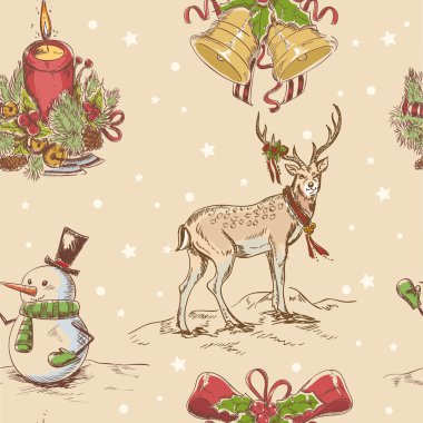 Creative seamless Christmas hand drawn texture clipart