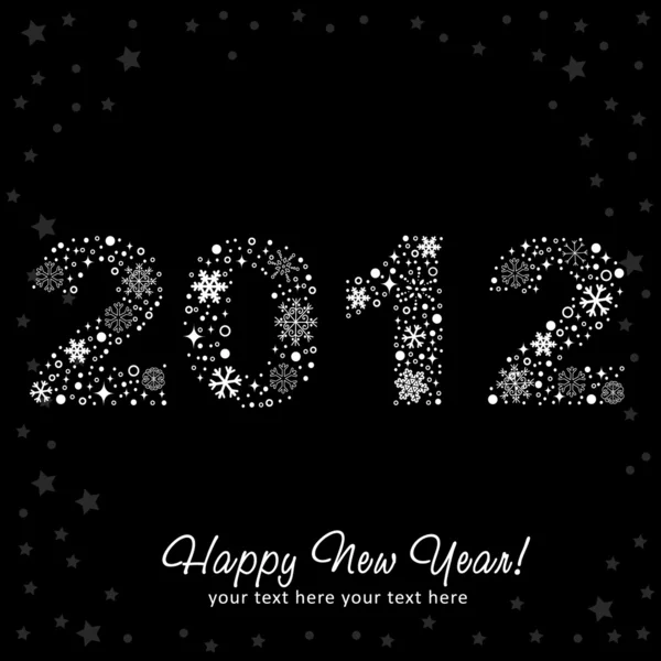 2012 З Новим роком вітальна листівка зі сніжинками, зірками та блискітками . — стоковий вектор
