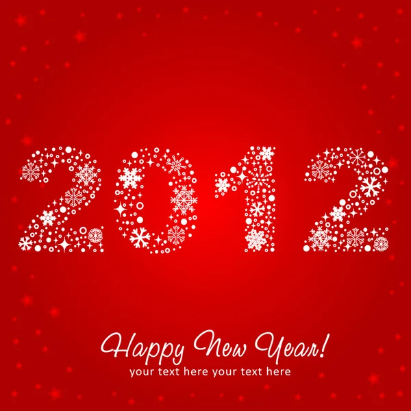 2012 boldog új évet üdvözlés kártya-val hópelyheket, a csillagok és a csillogás. — Stock Vector