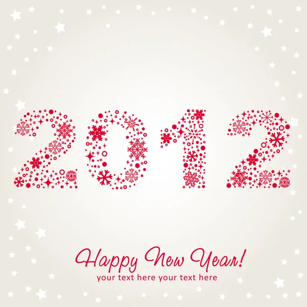 2012 gelukkig Nieuwjaar wenskaart met sneeuwvlokken, sterren en glitter. — Stockvector