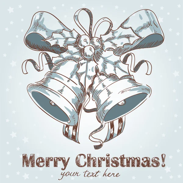 Boże Narodzenie ręcznie rysowane pocztówka z dzwonami — Wektor stockowy