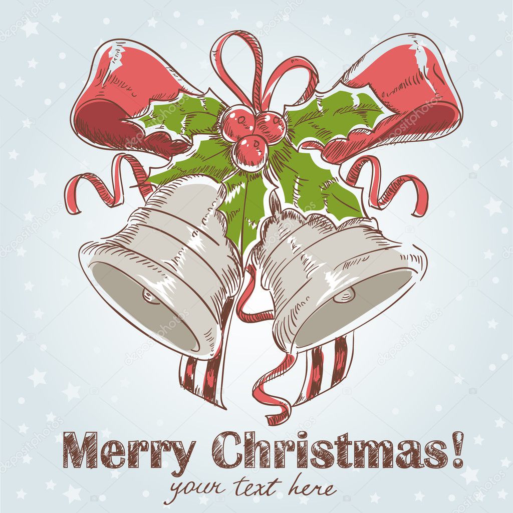 Christmas hand drawn postcard with jingle bells