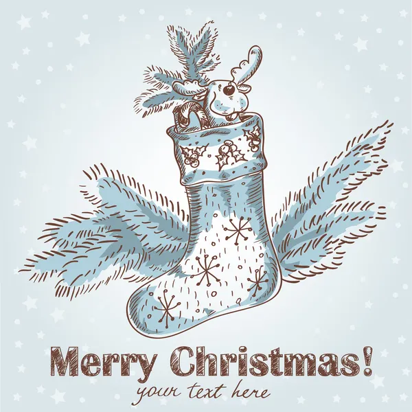 Carte postale dessinée à la main de Noël avec bas — Image vectorielle