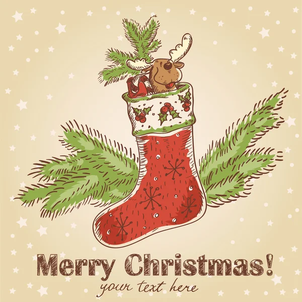 Christmas hand drawn postcard with stocking — Stock Vector