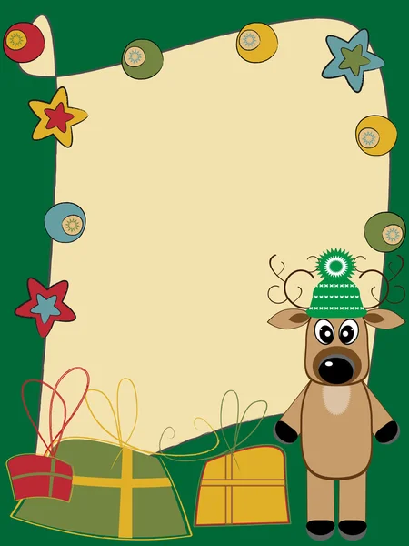 Carte de voeux de Noël et Nouvel An avec cerfs et cadeaux — Image vectorielle