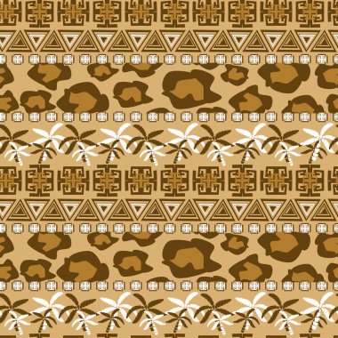 African style seamless pattern with cheetah skin and palms clipart