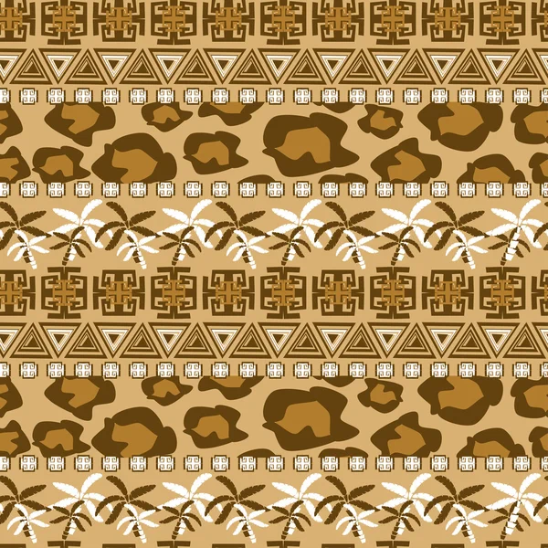 チーター皮膚とヤシの木を持つアフリカ スタイルのシームレスなパターン — ストックベクタ