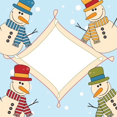 Christmas and New Year card with funny snowmans clipart