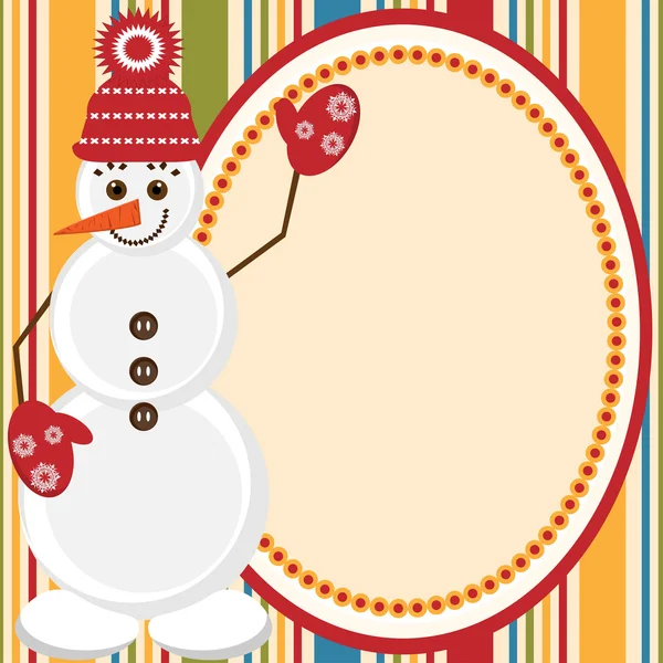 Biglietto di Natale e Capodanno con pupazzo di neve — Vettoriale Stock