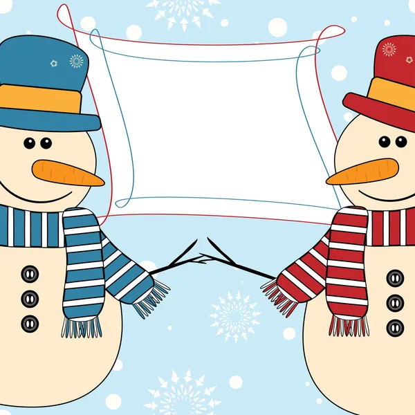 Uitnodigingskaart met grappige sneeuwpop — Stockvector