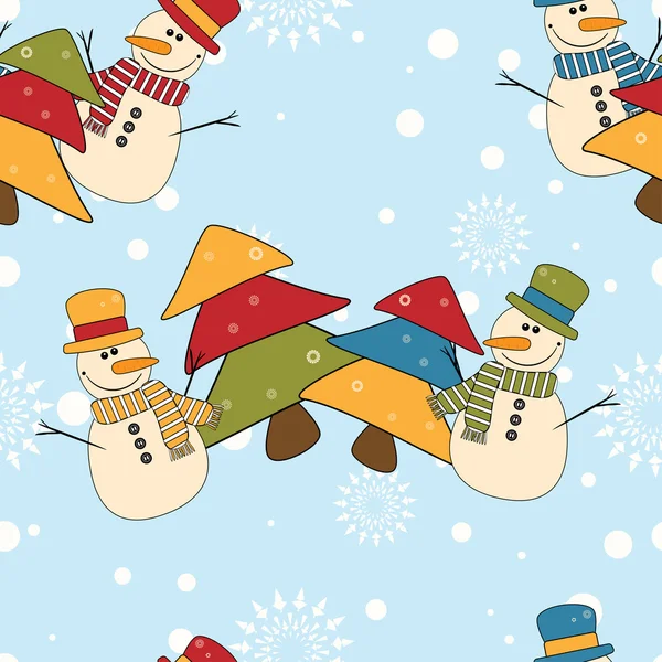 面白い雪だるまのクリスマスと新年の背景 — ストックベクタ
