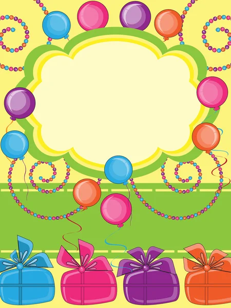 Tarjeta de invitación con globos de colores — Vector de stock