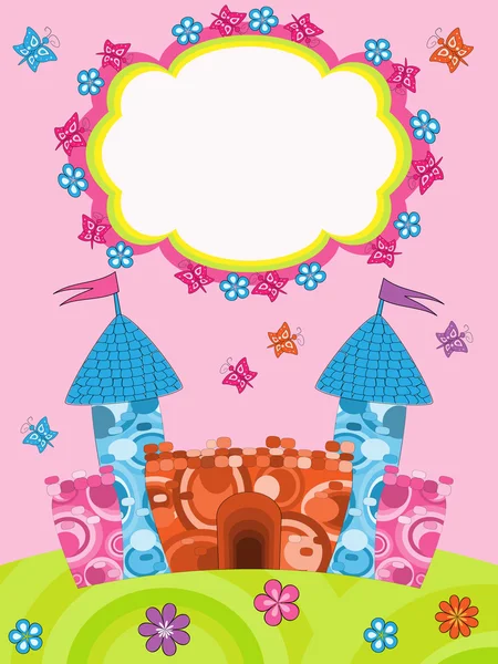 Carte de voeux avec château de fées — Image vectorielle