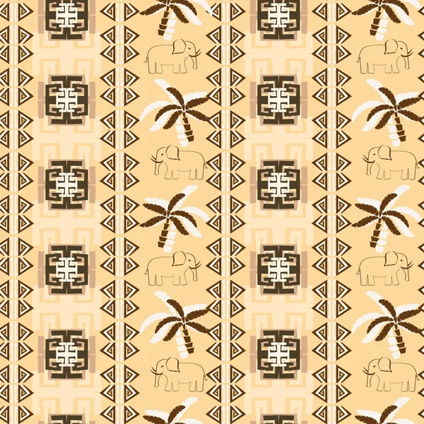 Nahtloses Muster im afrikanischen Stil mit Elefanten und Palmen — Stockvektor