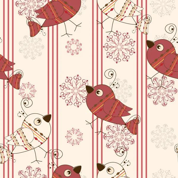 鳥とクリスマスと新年のシームレスな背景 — ストックベクタ