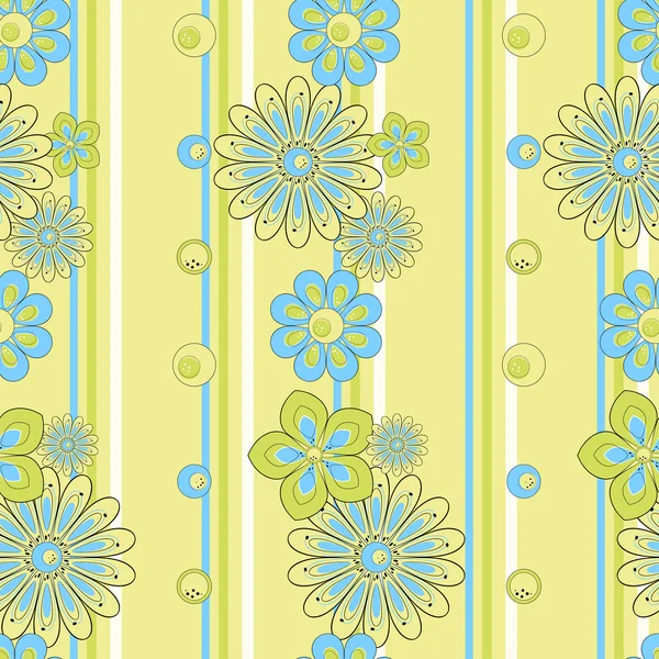 縞模様の背景にシームレスな花のパターン — ストックベクタ