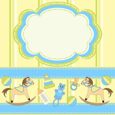 Invitation card for babies with toys clipart