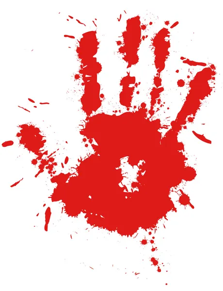 De daling van de rode inkt splatter hand afdrukken, bloed splash vector. — Stockvector