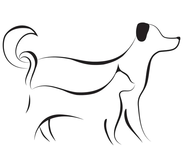 Kedi ve köpek sketch vektör — Stok Vektör