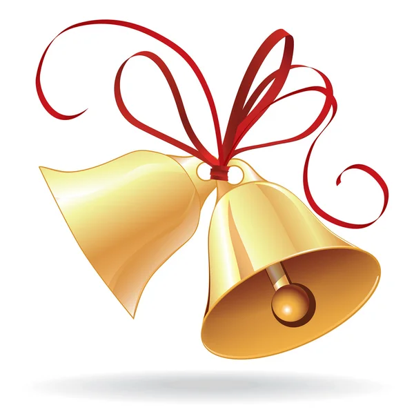 Cloche dorée pour Noël ou mariage avec arc rouge — Image vectorielle