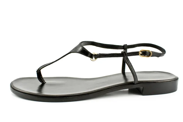 Sapato de sandália de couro preto feminino — Fotografia de Stock