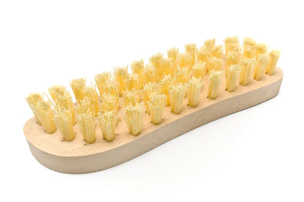 Houten scrub borstel met gele borstels — Stockfoto